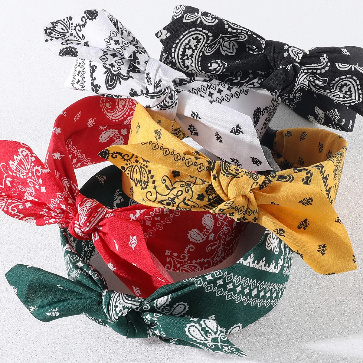 Boho Bow Print Headbands for Women Wide Brimmed Hairbands Vintage Elegant Hair Hoop Cross Knot Headwear Girls Hair Accessories