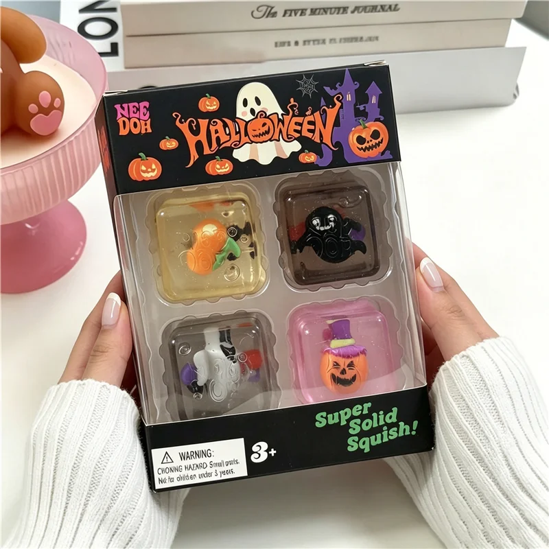 Needoh Nice Cube Super Solid Squish Squeeze Fidget Toy Maltose Slow Rebound Stress Relief Halloween Limited Edition Gift 4 Pack