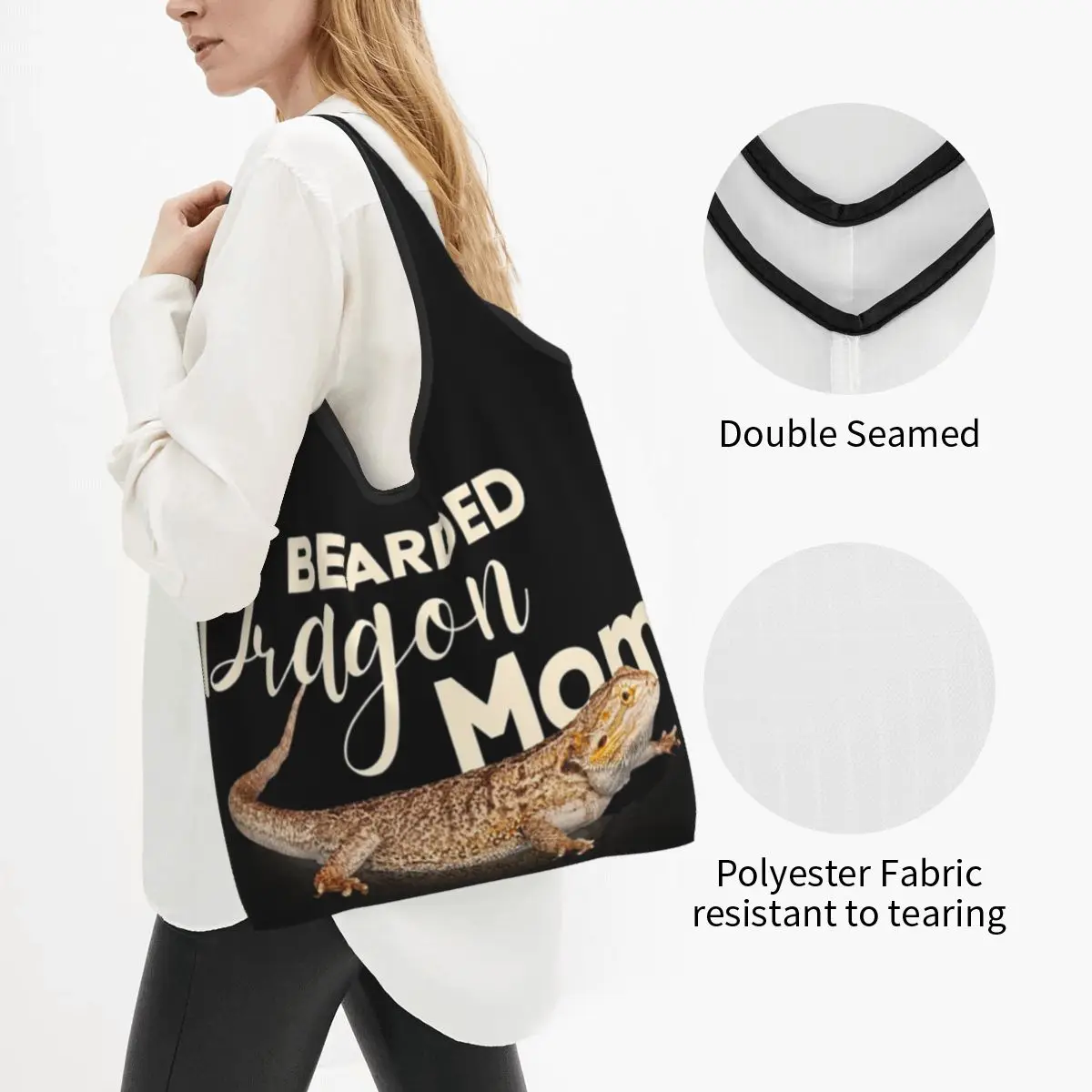 Bearded Dragon Mom Portable Tote Shopping Bags Reusable Shopper Bag Grocery Handbag Shoulder Bag