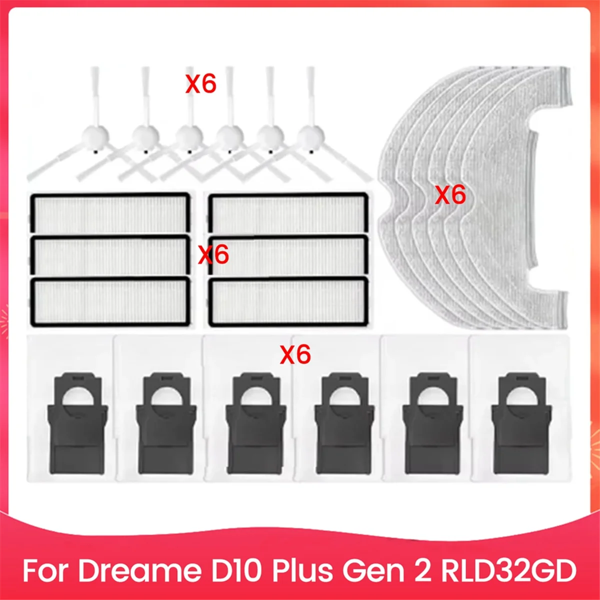 

For Dreame D10 Plus Gen 2 RLD32GD Robot Vacuum Cleaner Parts Main Side Brush Mop Filter Dust Bags