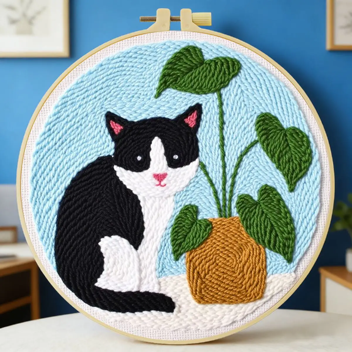 20X20CM/7,87 Zoll Kuh-Katze Stanznadel-Stickerei-Set, Stickerei-Kit, Gestrickte Stickerei, DIY Handgemachtes Geschenk, Nähkunst – Detail 1
