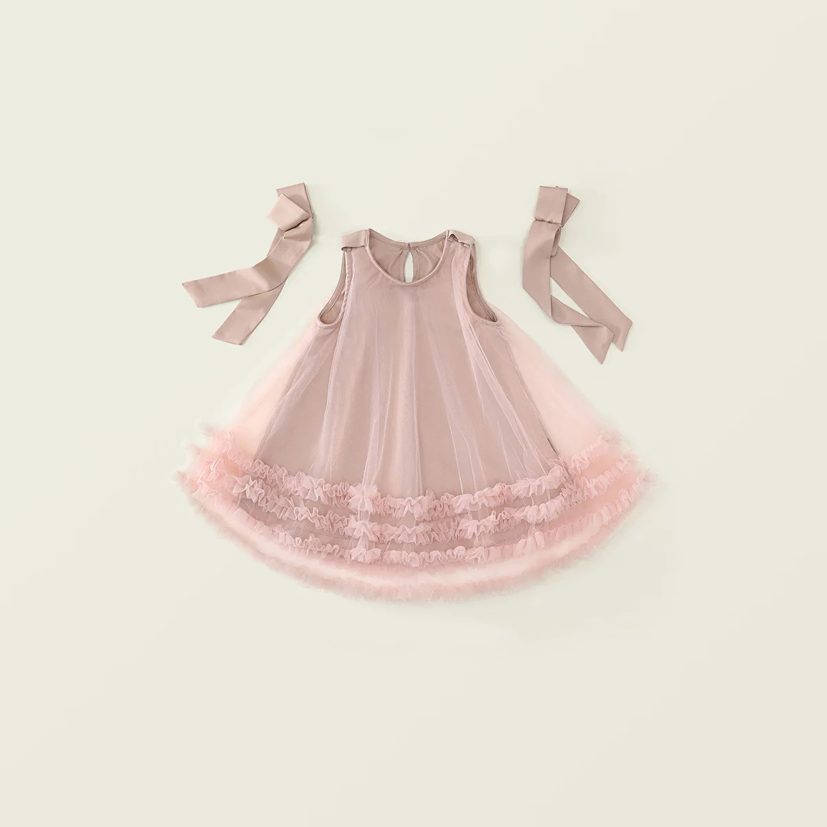 

2025 New Summer Korean Style Girls Fashionable Tulle Princess Dress with Bow for Birthday Party, Baby Toddler Party Gown