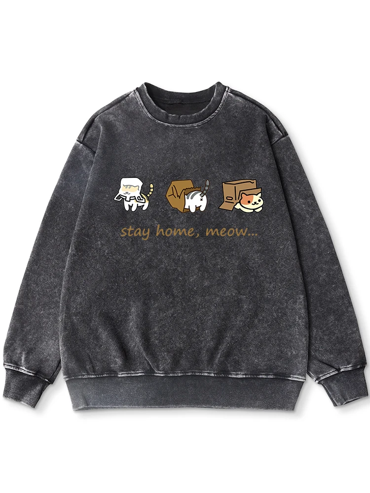 

Kawaii Three Mini Cat Animal Stay Home Мяу Толстовка с принтом Женские осенние толстовки с круглым вырезом Повседневная спортивная одежда большого размера для женщин
