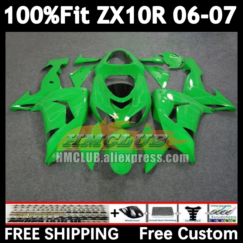 Injection gloss green Body For KAWASAKI NINJA ZX-10R ZX 1000 CC 10R 10 R 168No.29 ZX1000CC 1000CC ZX10R 06 07 2006 2007 Fairing