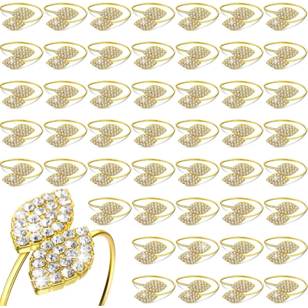 

200 Pcs Napkin Rings Leaves Rhinestone Guest Towels Buckle for Valentine‘s Day Wedding Party Dinner Decoration, Napkin Rings