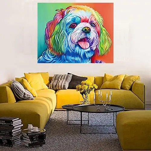 DIY Pigment by Numbers Canvas Oil Painting Kit for Adults,Color Shih Tzu Acrylic Paint by Numbers Drawing Paint Brushes Home Wal