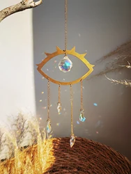 Golden Evil Eye Sun Catcher Prism Crystal Suncatcher Rainbow Maker Garden Hanging Crystals Pendant Wind Chimes for Outdoor Decor