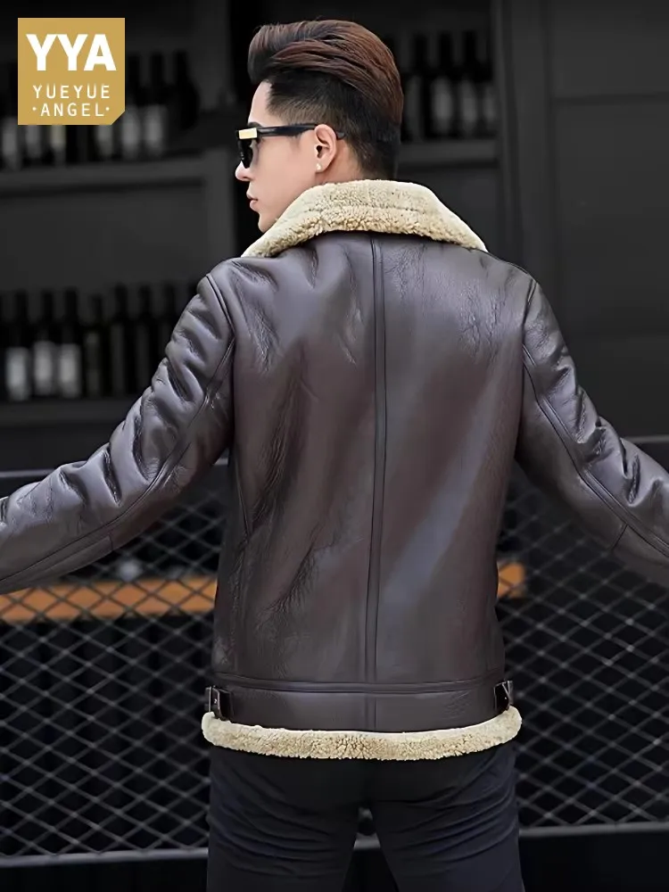 

Мужская зимняя толстая теплая куртка из натуральной кожи, роскошное пальто с отложным воротником из натурального меха на молнии, верхняя одежда из натуральной шерсти, пальто из овчины