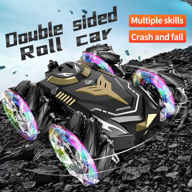 Carro dublê RC Twist com luz e música Brinquedo dublê de condução rolante dupla face para crianças