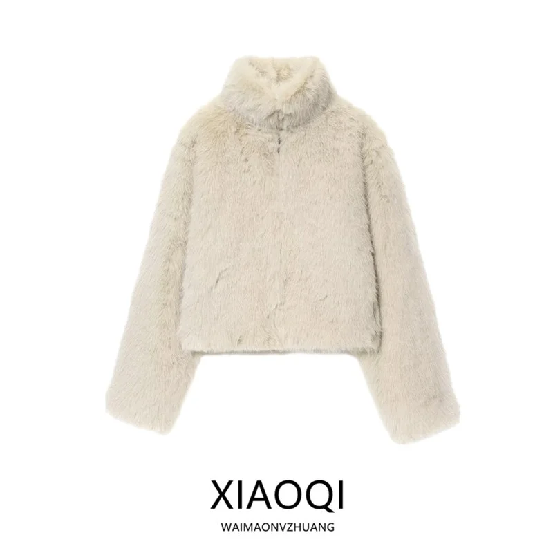 

Осень-зима, Новое поступление, женское модное пальто с эффектом искусственного меха, воротник-стойка, длинная свева, универсальная верхняя одежда