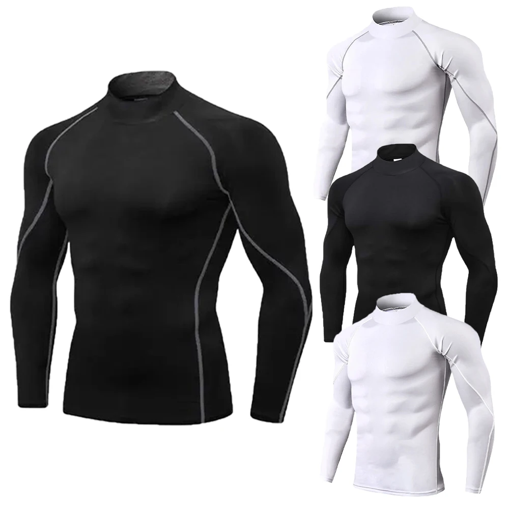Męska koszulka kompresyjna do ćwiczeń z golfem i długim rękawem Rash Guard Gym Base Layer Athletic Undershirt Gear Sports Shirt