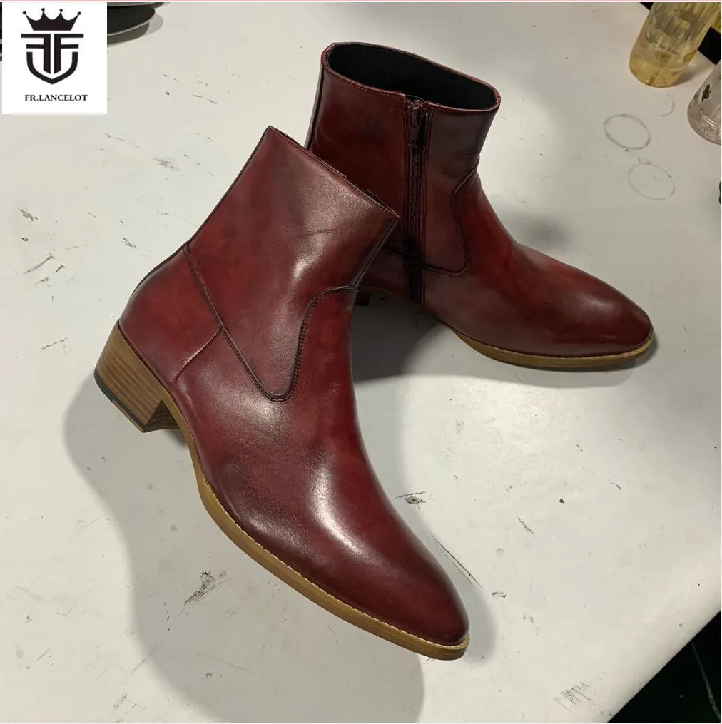 Factory Real Photo ancient style men vintage boots wine color ankle booties male party shoes point toe mens boot western