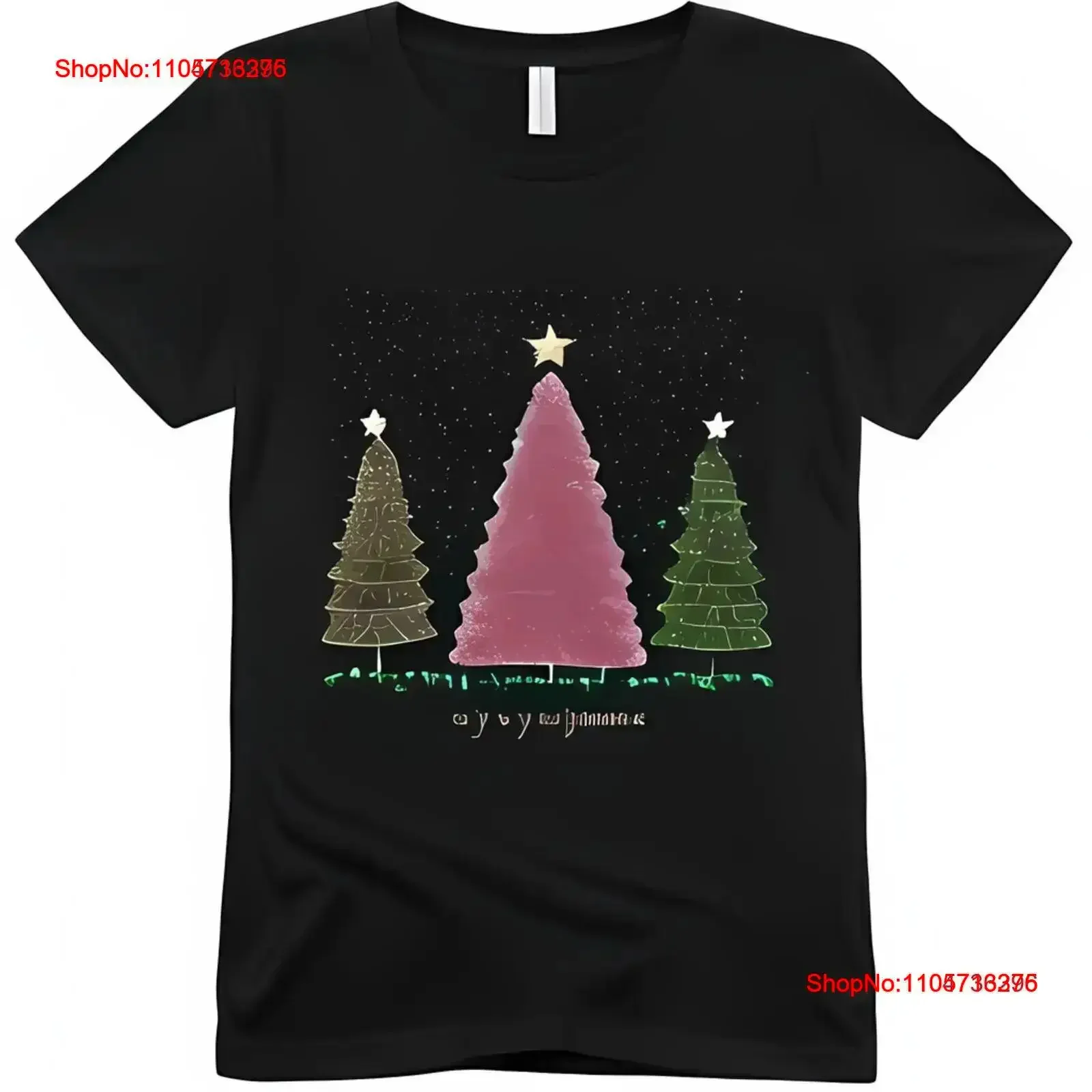 Sparkly Christmas Black T Shirt with Colorful Trees Snowflakes vintage Washed Stretched designer clothes Top For Everyday Wear
