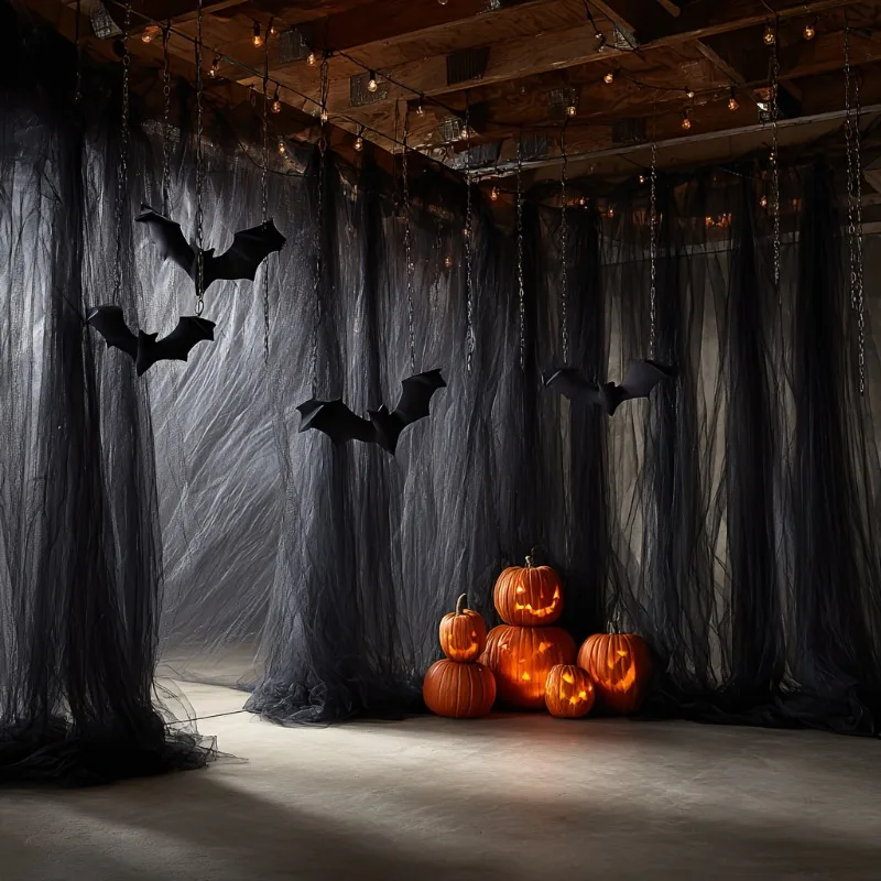 Black Sheer Tulle Fabric, Gothic Table Runner & Arch Drapes, Halloween Party, Wedding Ceremony Backdrop Decor view 2