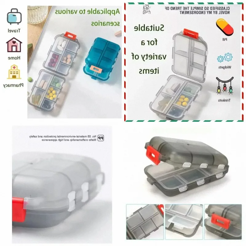 Portable Travel Pill Organizer Dispenser 10 Grids Medicine Box Pocket Pharmacy Storage Case for Vitamins And Fish Oil