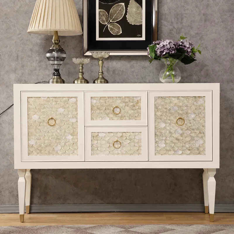 Simple White Shell Dining Side Cabinet Kitchen Cupboard Wine Storage Multi-functional Entryway Console Furniture Customizable
