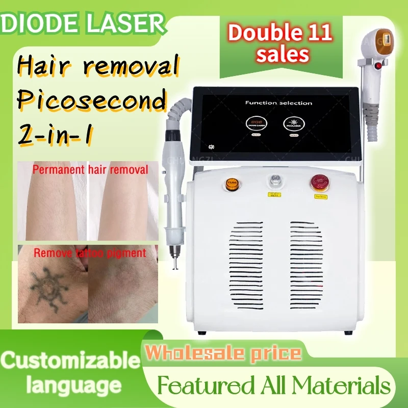 Double 11 Sales Diode Laser Picosecond Hair Removal 2-in-1 Machine New Upgrade Remove Tattoo Pigment Permanent Hair Removal