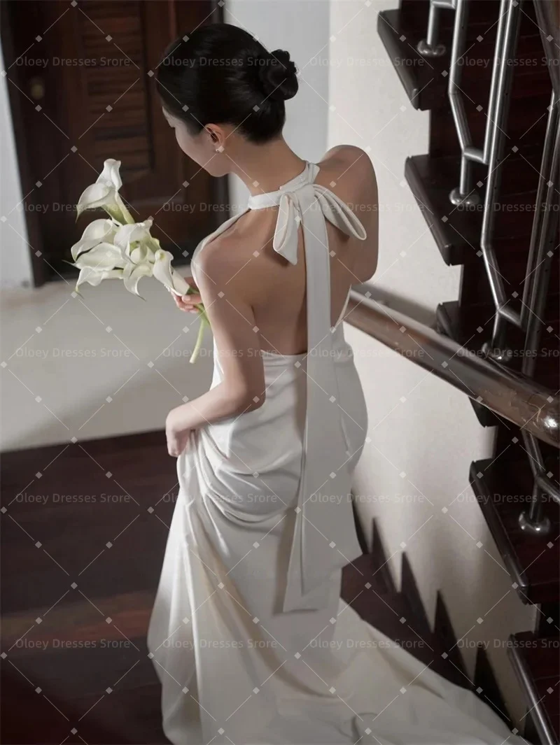 OLOEY Customized Halter Backless Korean Wedding Dresses Elegant Sleeveless Bridal Party Dresses Photo Shoot Gown 2026