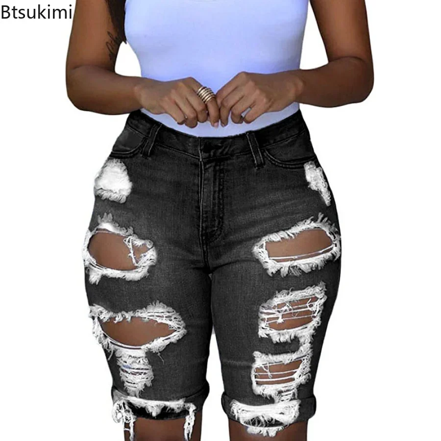 Nuovi pantaloncini di Jeans estivi da donna 2024 Streetwear Leggings con foro distrutto pantaloni corti pantaloncini di Jeans pantaloncini di Jeans strappati per le donne