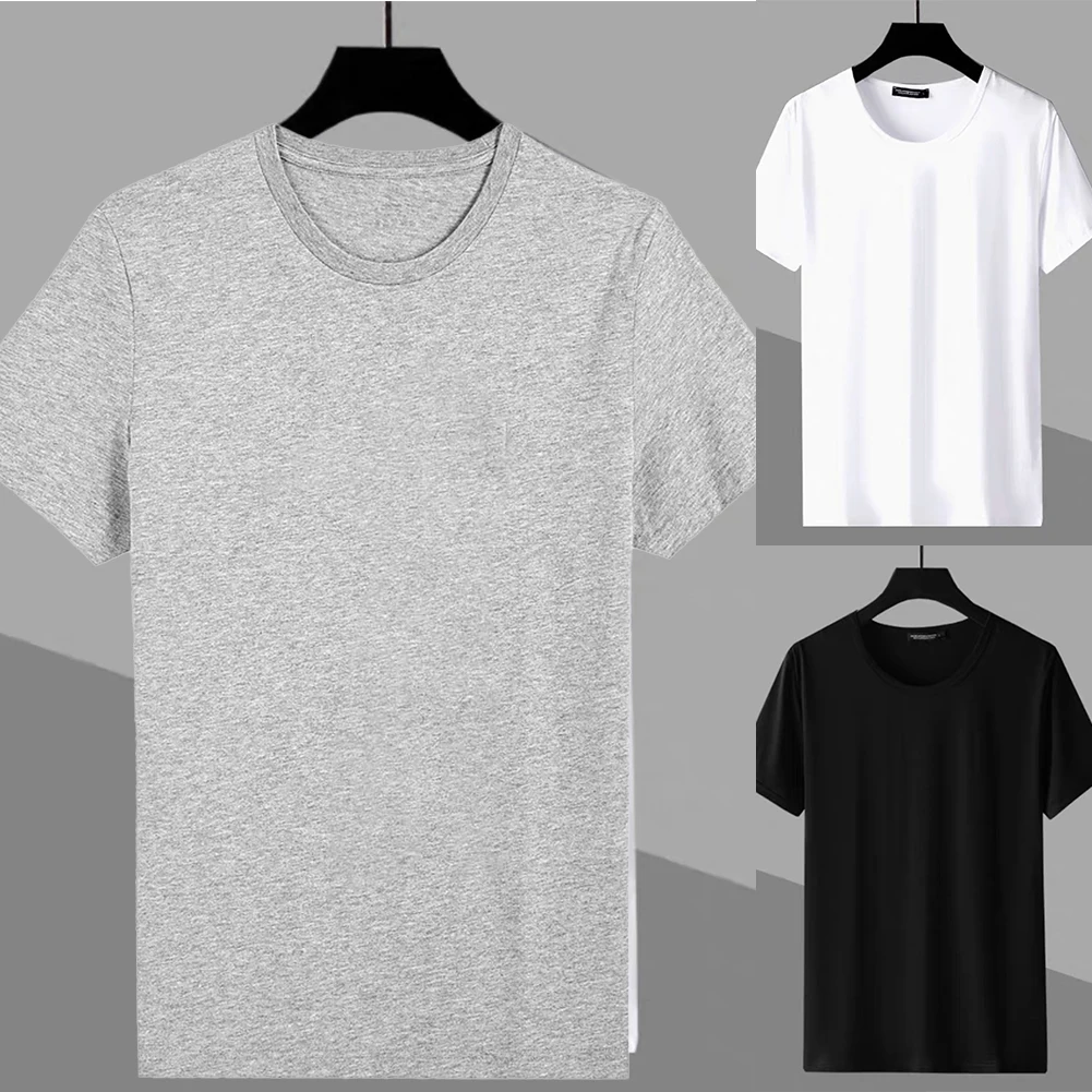 Fashion Solid T-shirts Men Round Neck Tops Summer Short Sleeve Shirts Casual Slim Fit Tee Top Male Breathable Clothing