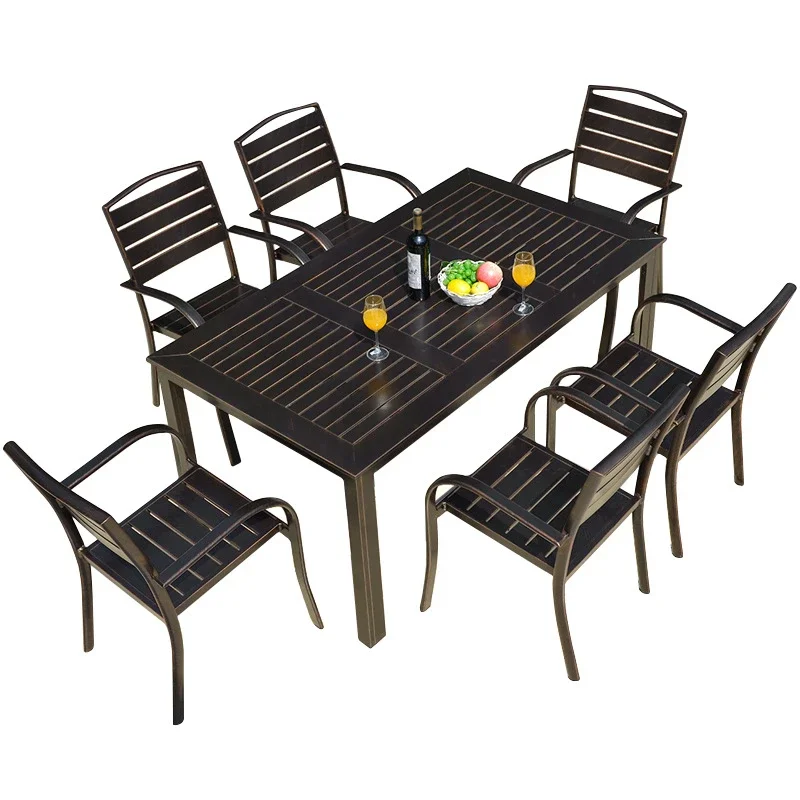 Outdoor aluminum alloy wood tables and chairs Garden balcony Night market square Restaurant Outdoor beach rattan chairs