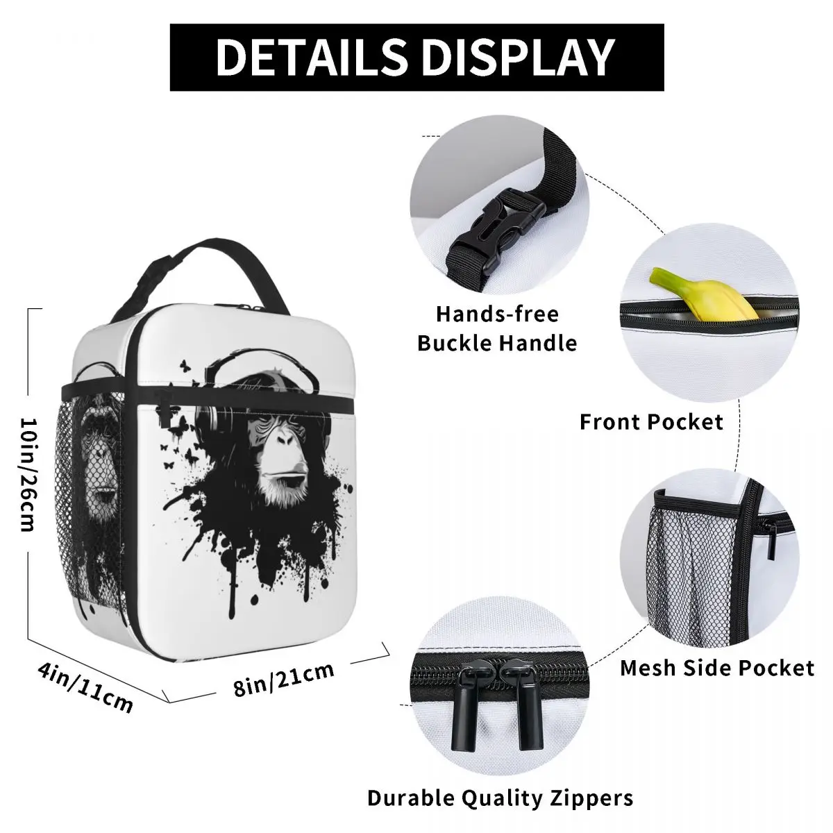 Monkey Business Thermal Insulated Lunch Bags for Work Reusable Food Container Bags Thermal Cooler Food Box