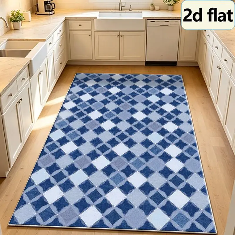 Blue White Argyle Diamond Carpet Flooring Seamless Geometric Square Rug Mat Home Floor Decor