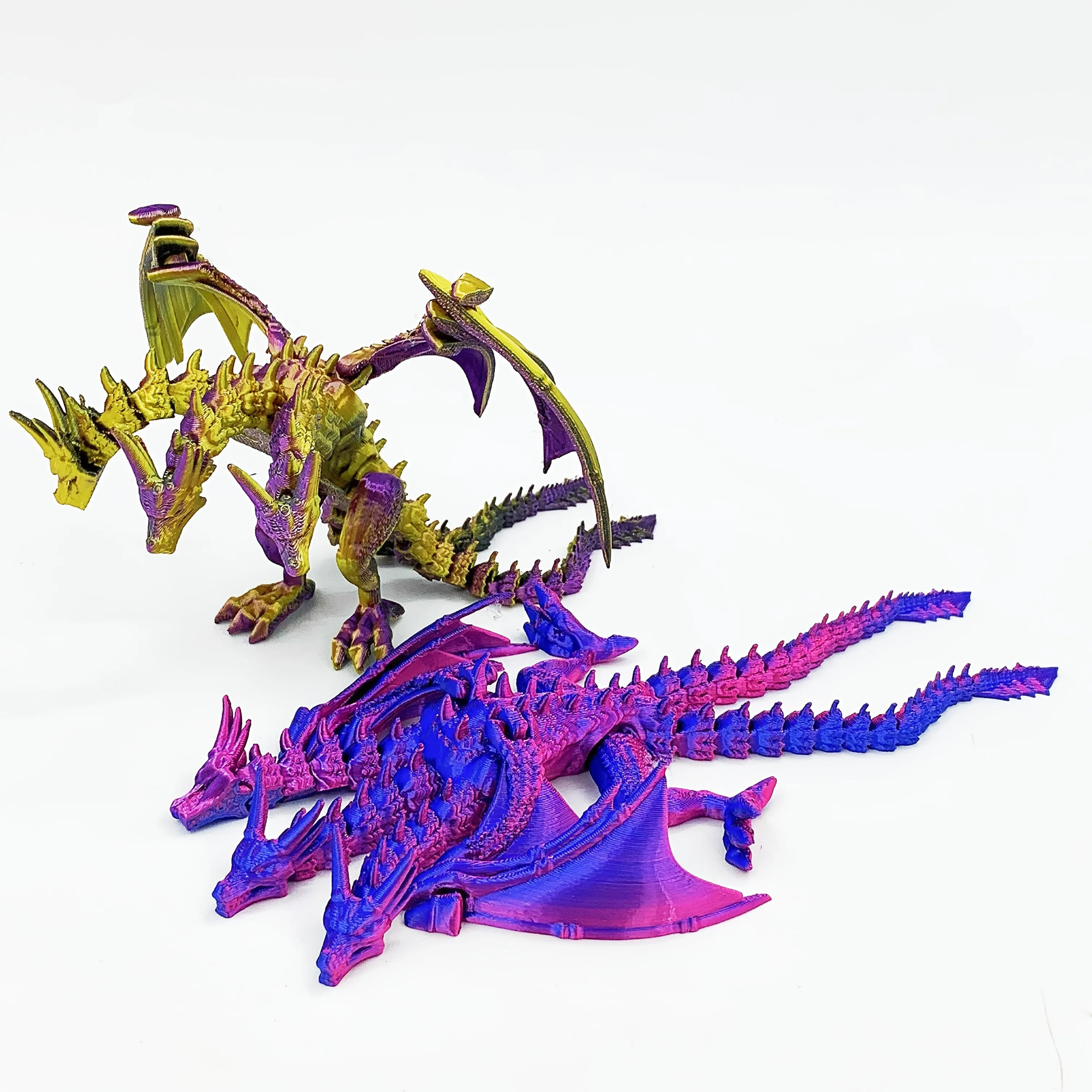 3D Printed Multicolour Gradient Three-Headed Dragon, A Cool Statue with Movable Joints and Wings, Suitable as a Halloween Gift