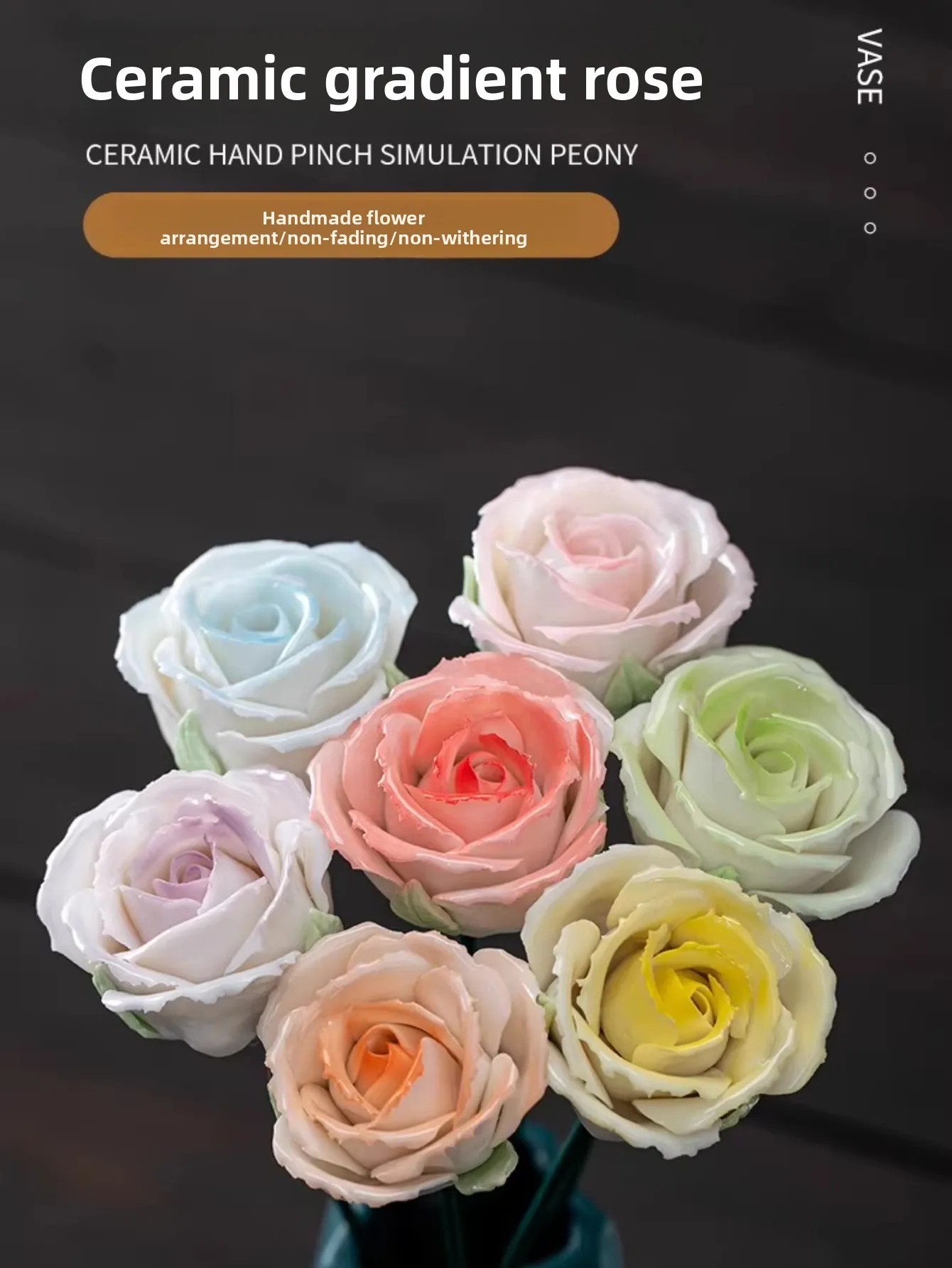

Simulation flower rose Jingdezhen ceramic handmade bouquet Valentine's Day gift fake flower living room decorativeflowerornament