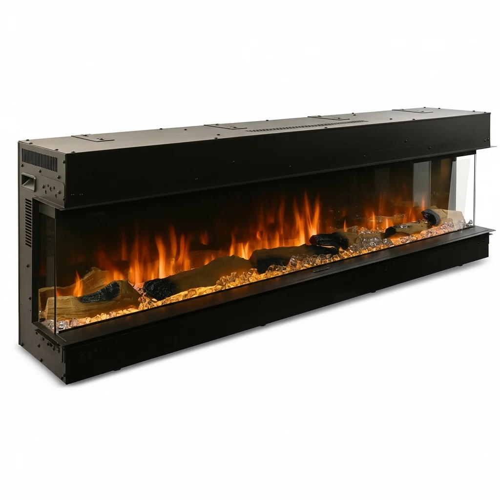 

60 Inch Electric Fireplace, Built-in 3 Sided Glass Metal Heater, WiFi Controlled Holographic LED Flames, 1524mm, 2000W