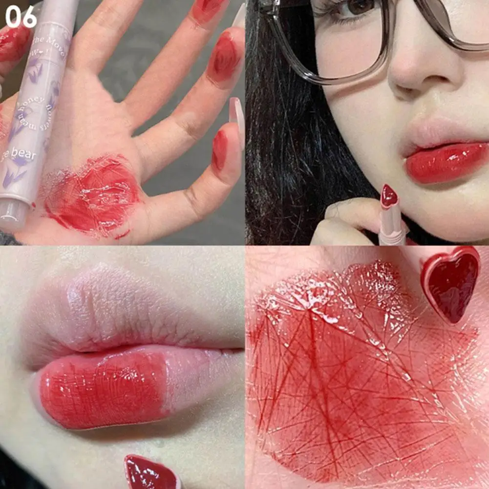 Brilho Labial Sólido Claro Água, Geleia De Tinta Rosa, Vidro Espelho Em Forma De Coração, Maquiagem Hidratante Batom, Penc W1y6