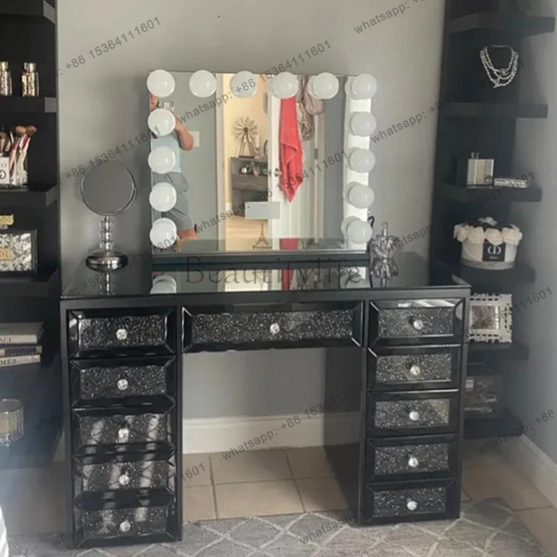 PG American glass craft mirror studio makeup table chest cabinet storage integrated dresing Table