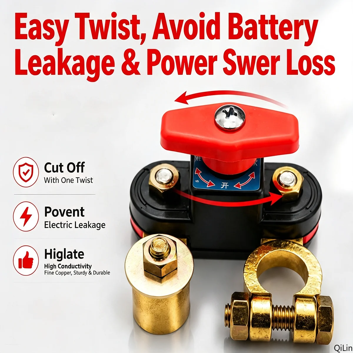 Battery Disconnect Isolator Switch, 12V 24V, Anti‑Leakage Rotary Power Cut‑off Switch