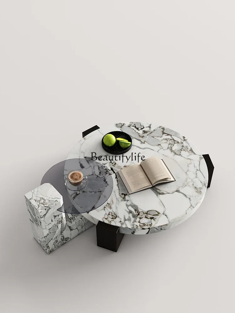 

lxItalian Minimalist Natural Marble Tea Table Combination round Light Luxury Modern
