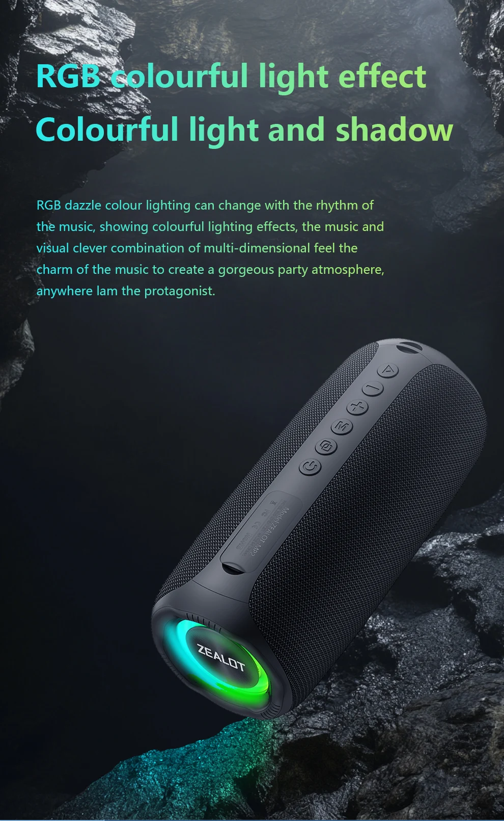 ZEALOT-MP2 Tragbarer kabelloser Lautsprecher, 20W, Bluetooth 5.4, Outdoor-Camping-Lautsprecher, wasserdichter Lautsprecher, 15 Stunden Wiedergabezeit – Detail 4