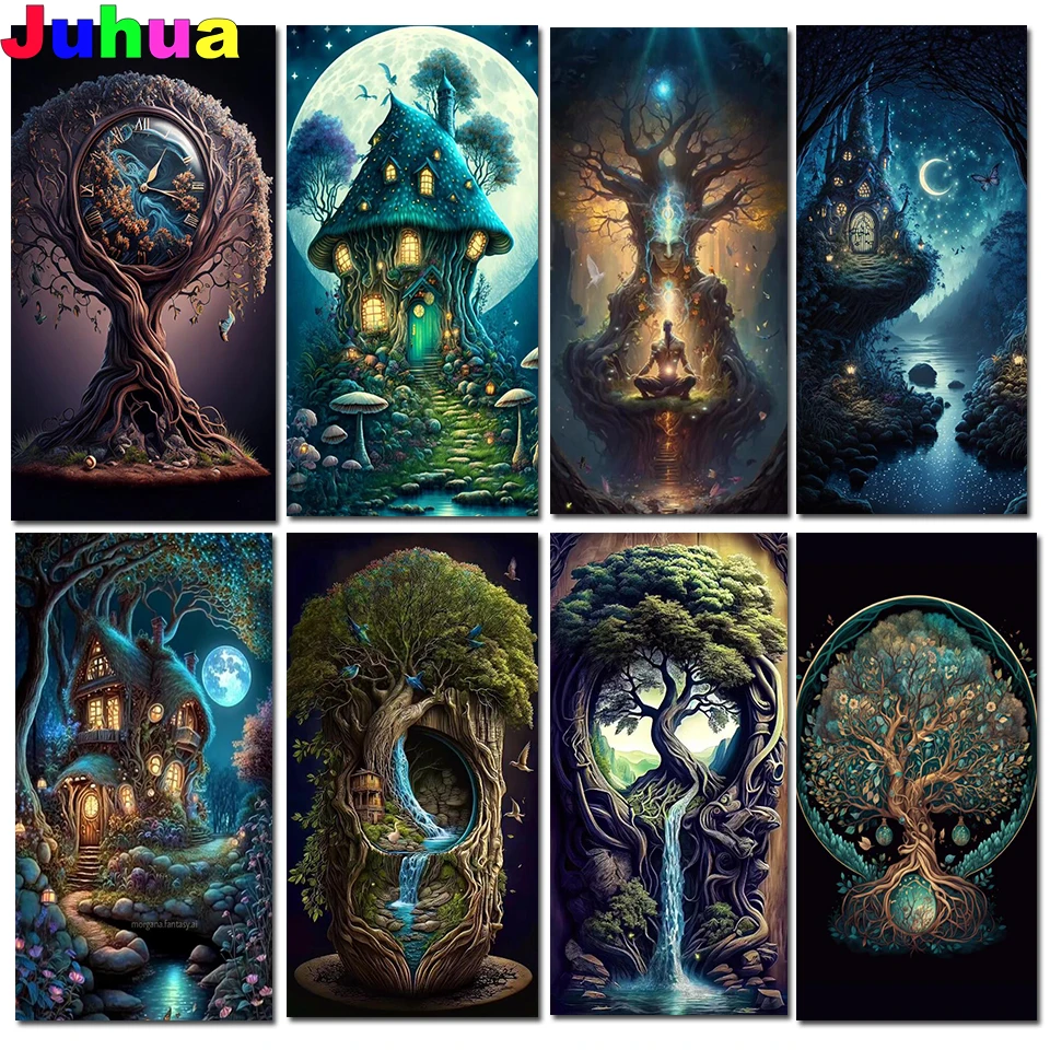 House Mysterious Tree of Life 5d Diy Diamond Painting New 2024 Full Diamond Mosaic Embroidery Gothic Landscape Picture Home Deco