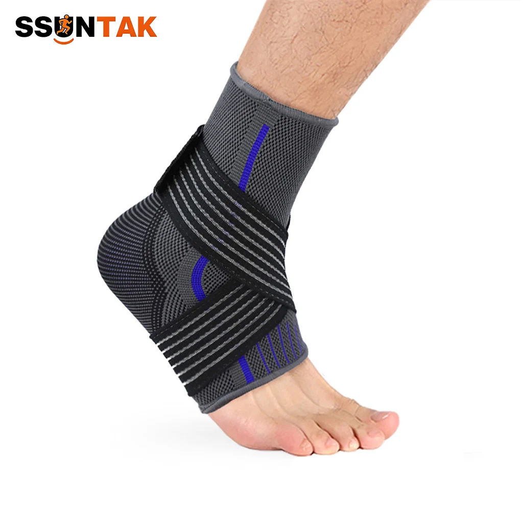 SSUNTAK Adjustable Compression Ankle Brace Support Elastic Knitted Ankle Sleeve Breathable Ankle Protector for Sports Fitness