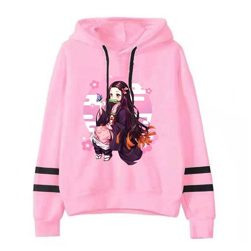 New Men/Women Hoodie Anime Kamado Nezuko Print Hoodie Casual Stripe Long Sleeve Sweatshirts Autumn Winter Personality Pullover