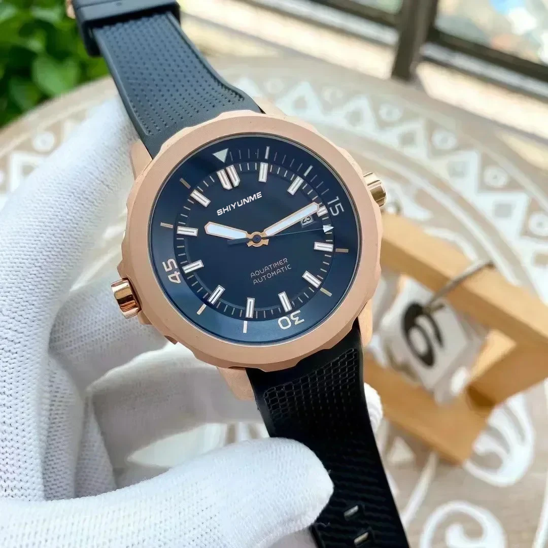 44MM Sapphire Crystal Automatic New Men's Watch Stainless Steel Black Rubber Strap 904L