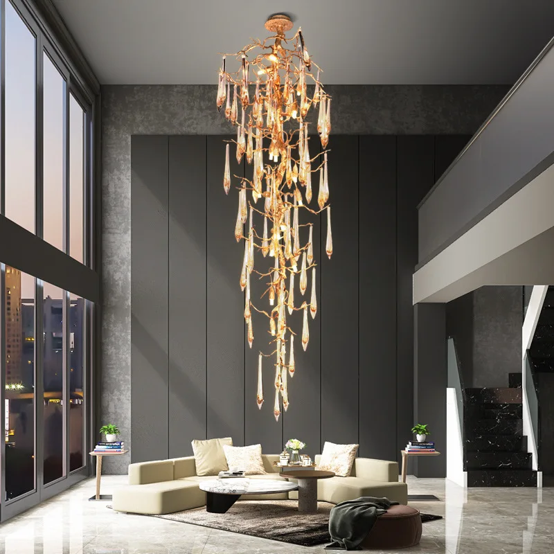 

Duplex floor chandelier luxury high-end branch crystal light luxury hotel lobby loft staircase lamp