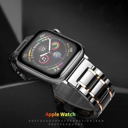 Ceramic Strap for Apple Watch Band 45mm 44mmm 49mm 40mm 41mm 38mm Luxury Stainless steel bracelet iWatch series 9 8 7 se ultra 2