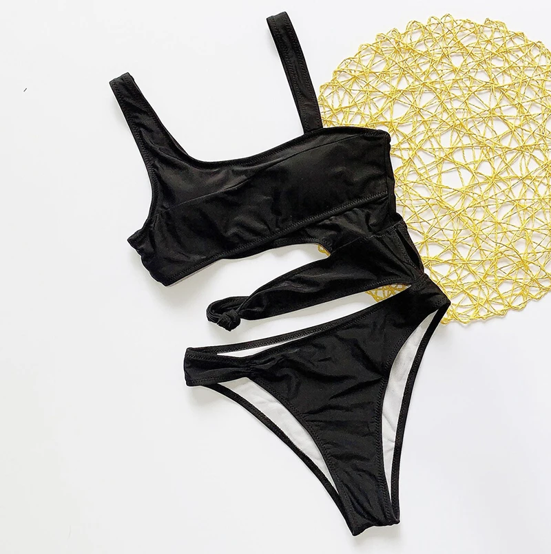 Conjunto de Bikini Tankini Sexy para niña, traje de baño de una pieza con hombro descubierto, traje de baño de retazos blanco, traje de baño
