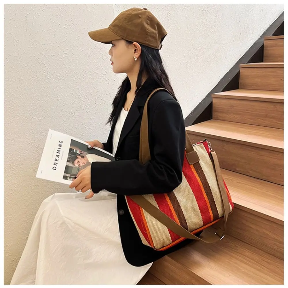 New Stripe Tote Bag Women\'s Bags Large Capacity Shoulder Bag Commuting Crossbody Bags Versatile Handbags Shopping Bag