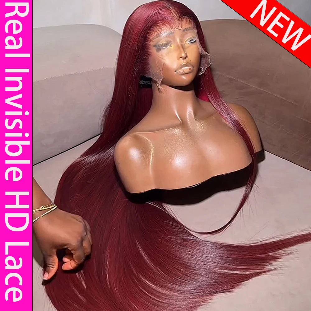 

Real HD Full Lace Wigs 100% Human Hair Wig 99J Burgundy Bone Straight 7x5/7x7 HD Full Lace Frontal Wig Pre plucked Ready to Wear