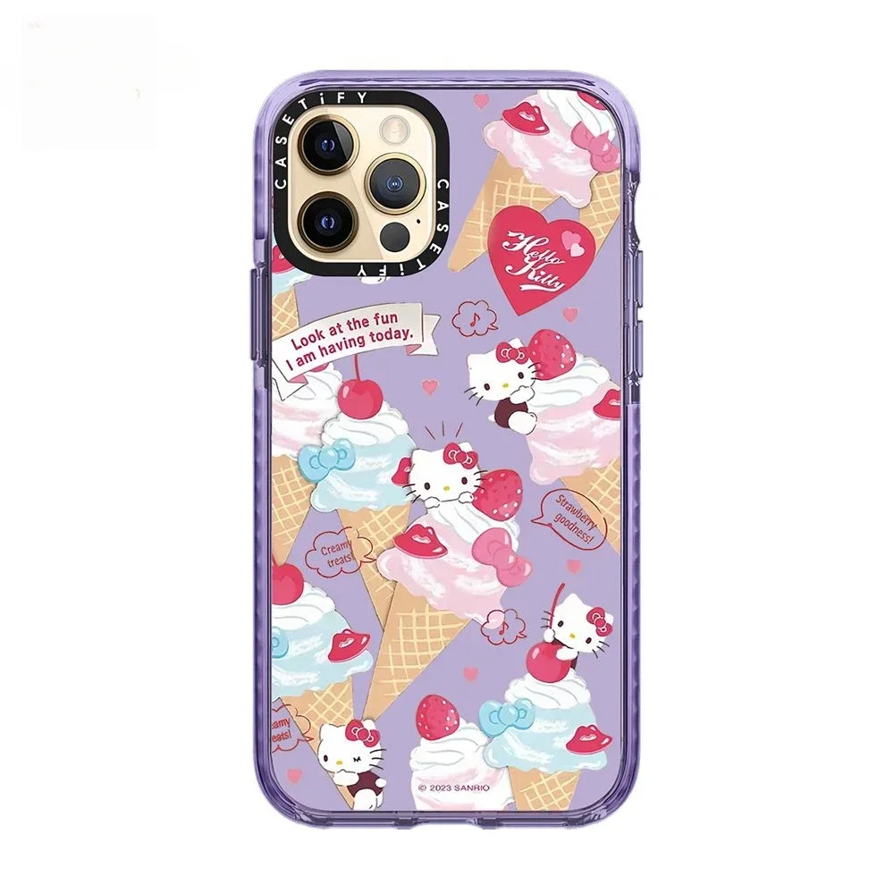 Sanrio Hello Kitty IPhone Soft Case Cartoon Ice Cream Cute Girly Heart Plastic Protective Case for IPhone16 15 14 13 12promax