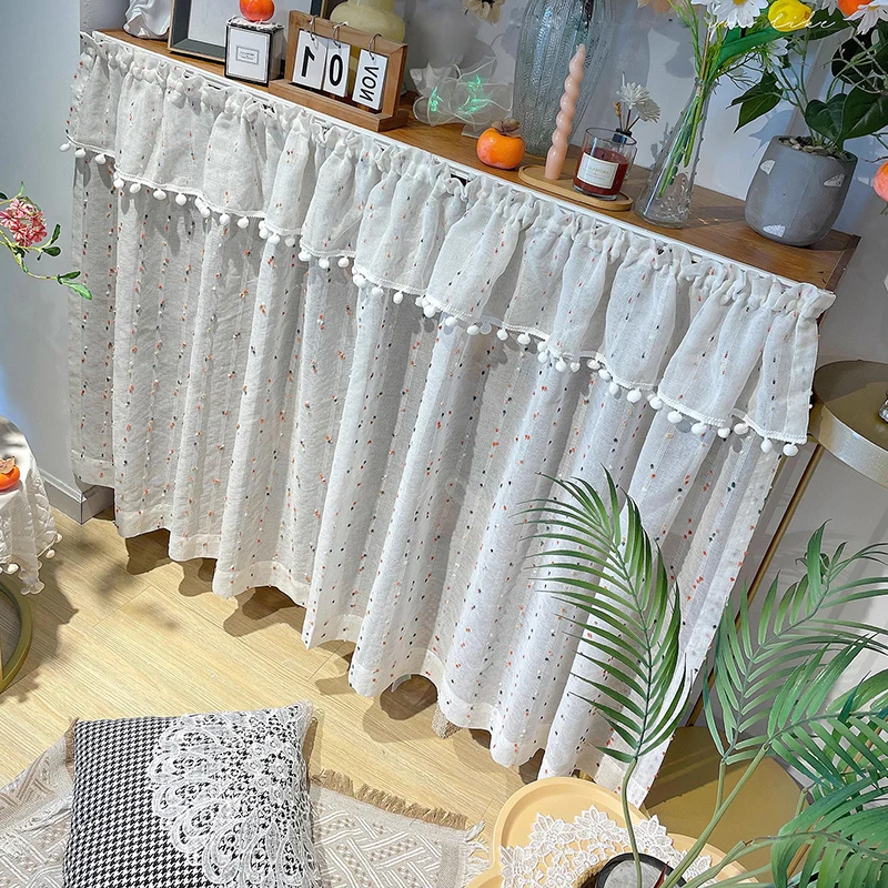 French Rainbow Plush Embroidery Striped Short Tulle Curtain Dustproof Partition Small Curtain For Kitchen Cabinet Door Wardrobe