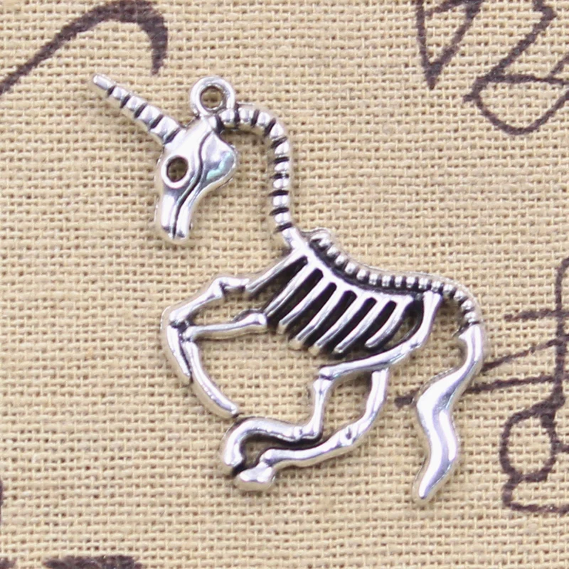 10pcs Charms Skeleton Horse Skull Unicorn 30x42mm Antique Silver Color Pendants DIY Making Findings Handmade Tibetan Jewelry