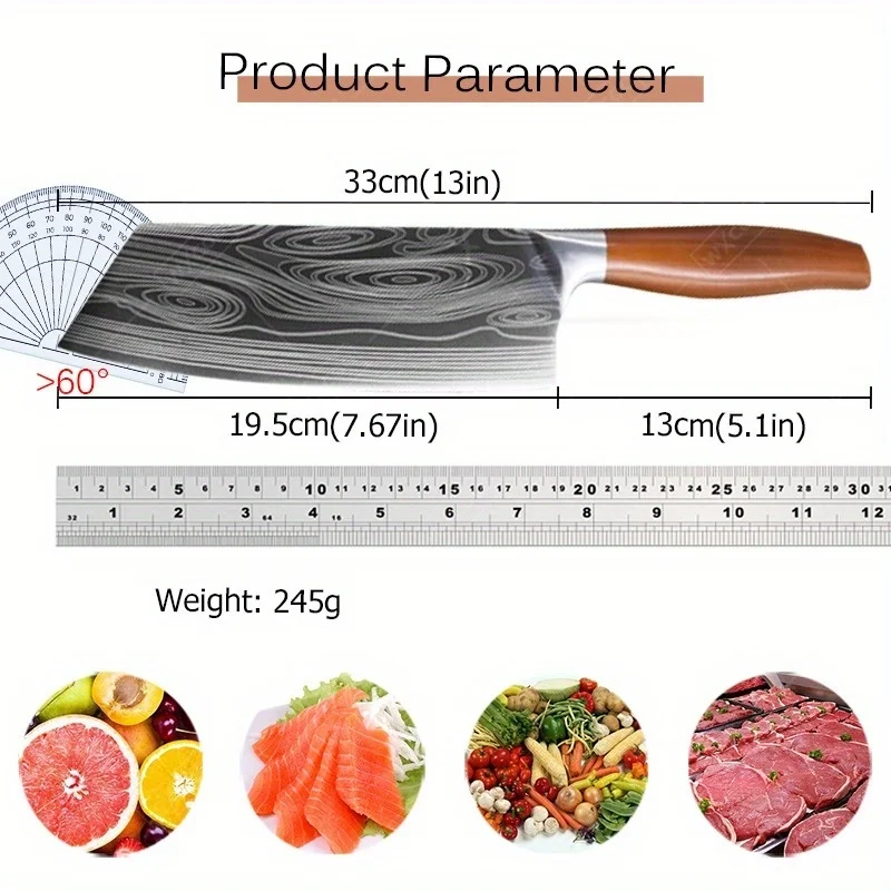 1pc,Kitchen Knife Stainless Steel 8 Inch Forged Knife Sharp Bone Chopping Knife Damascus Pattern Butcher Knife Cooking Tools