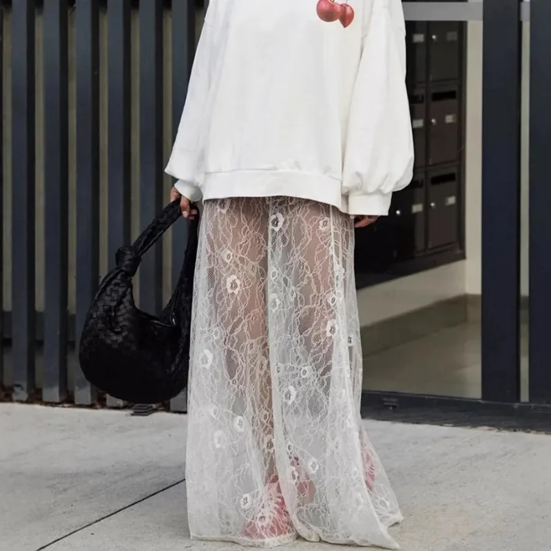 

Sexy Brocade Lace Jacquard Perspective Half Skirt 2025 European and American Autumn/Winter Fashionable New Women's Long Skirt