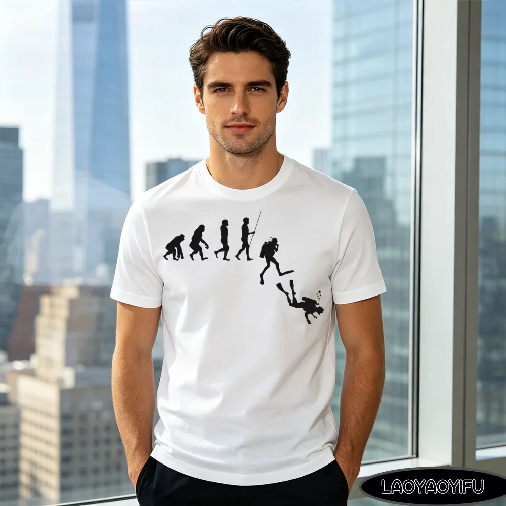 T-shirt imprimé Evolution Scuba Diving pour hommes, en coton, décontracté, à manches courtes, Streetwear, pour les amateurs de plongée, vêtements humoristiques